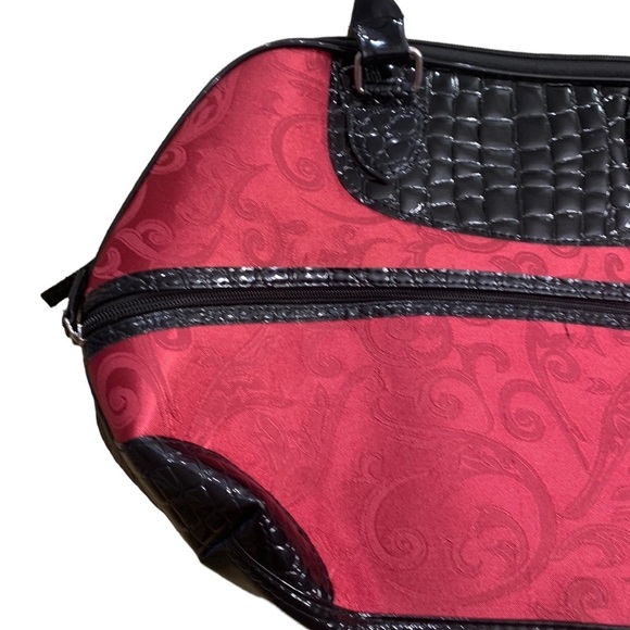 Essence of Beauty | New Handbag Black Croc Print Wine Red Large Spacious Pockets - Picture 3 of 8